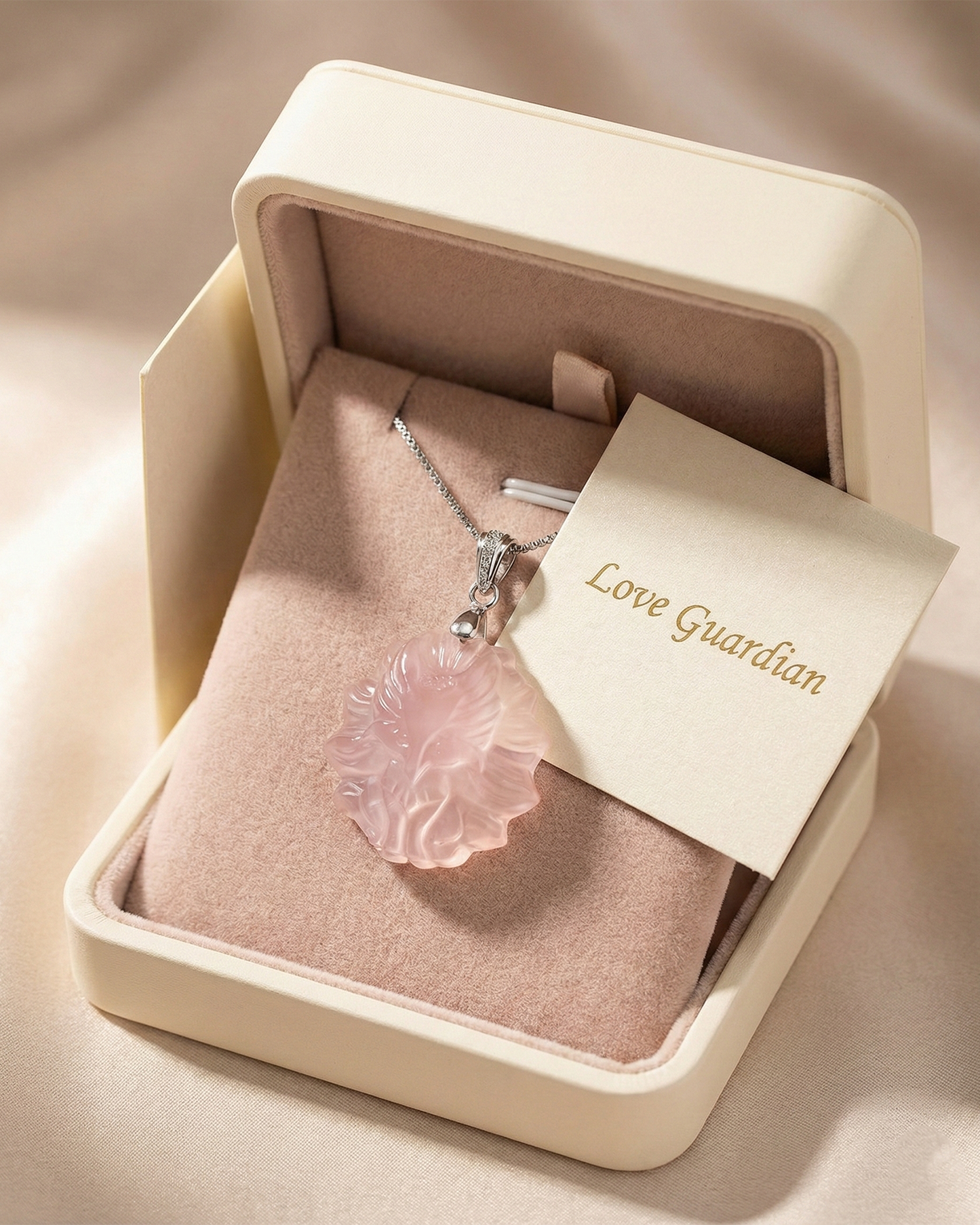Rose Quartz Fox Necklace: Natural Crystal for Love & Protection