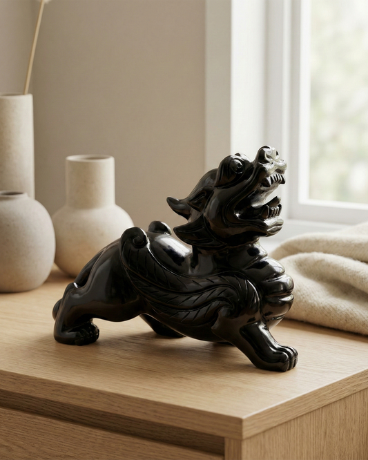 Natural Black Obsidian Pi Xiu — Wealth & Boundary Guardian (10/15/20/26cm)