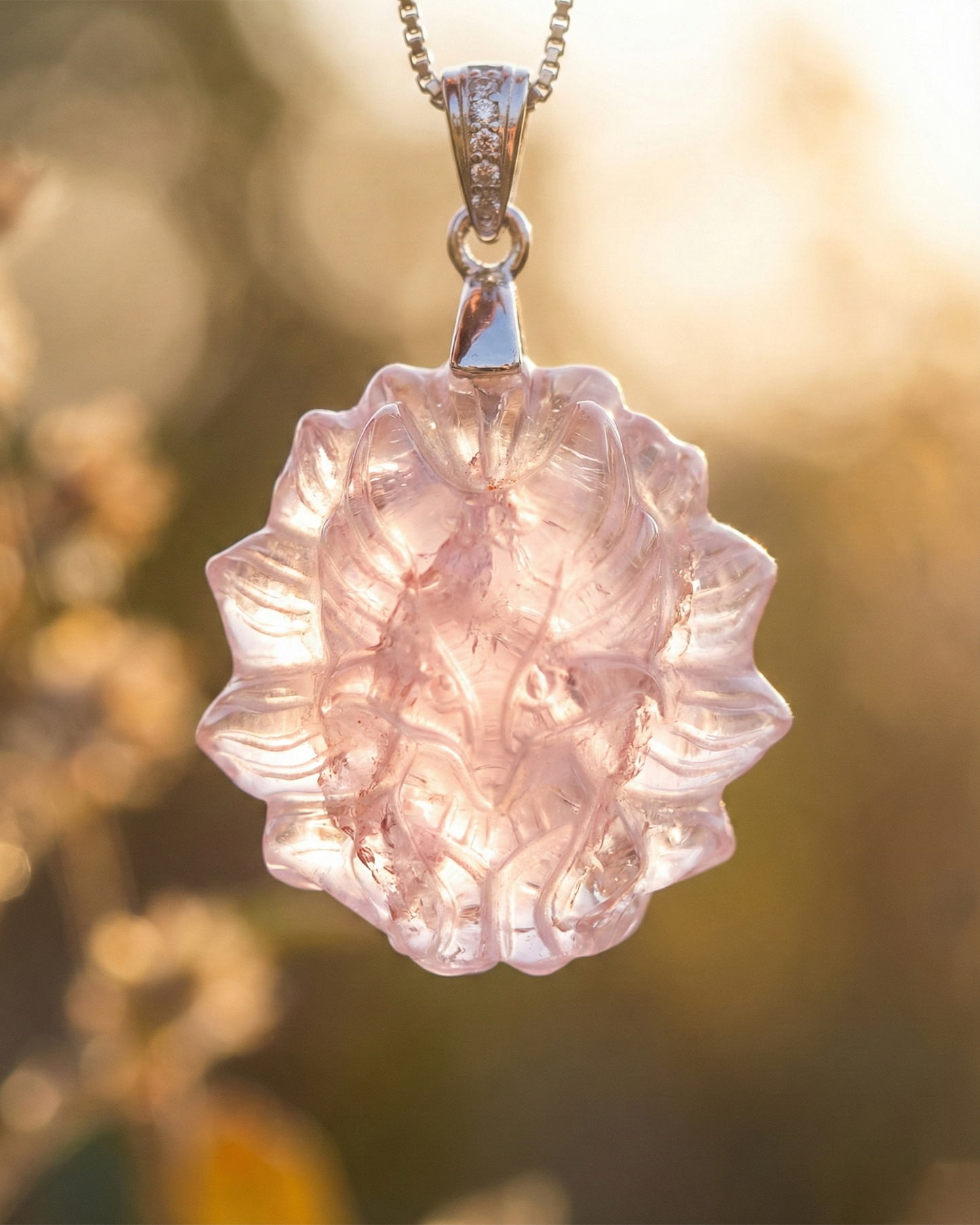 Rose Quartz Fox Necklace: Natural Crystal for Love & Protection