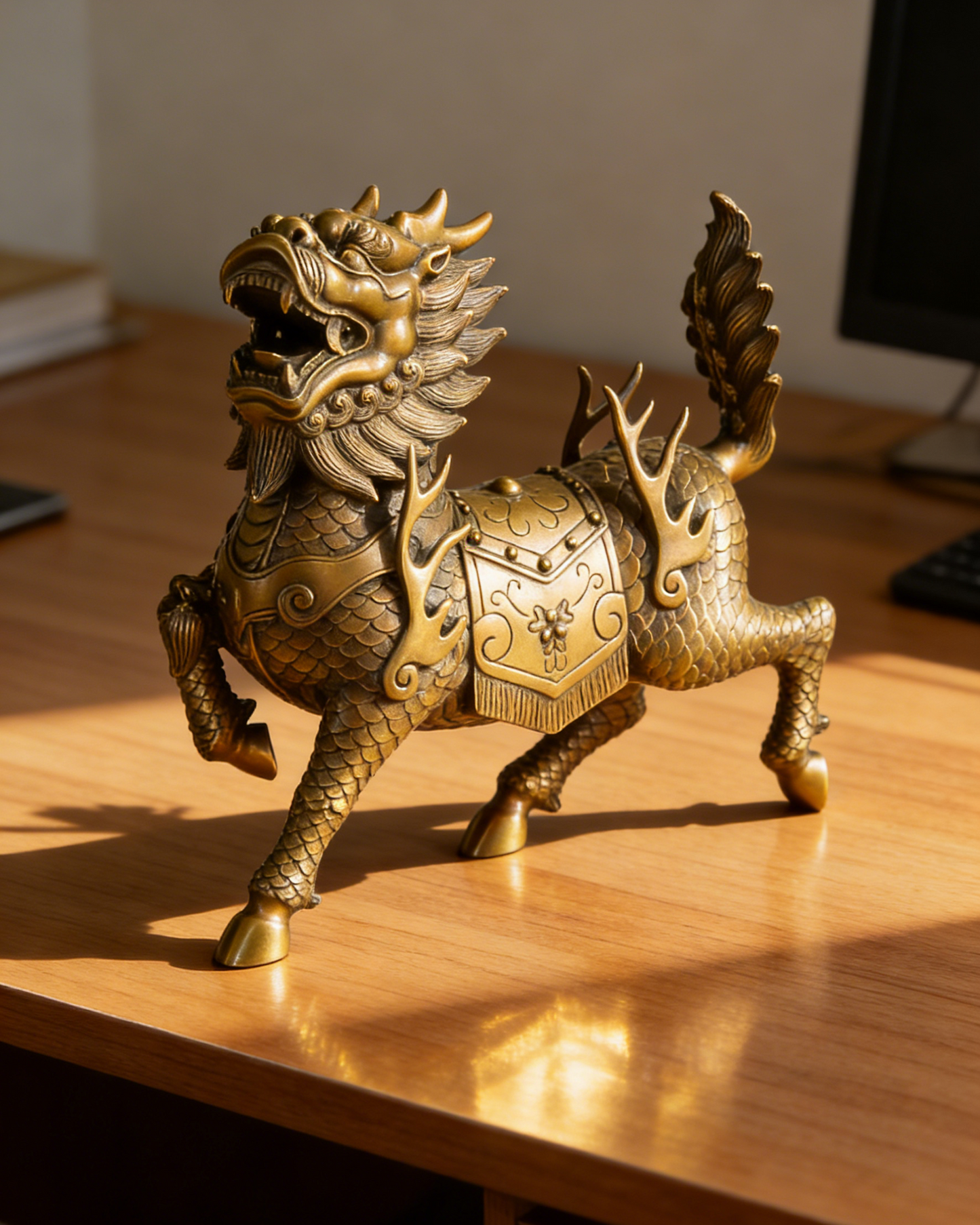 Brass Feng Shui Qilin for Wealth, Protection & Business Success