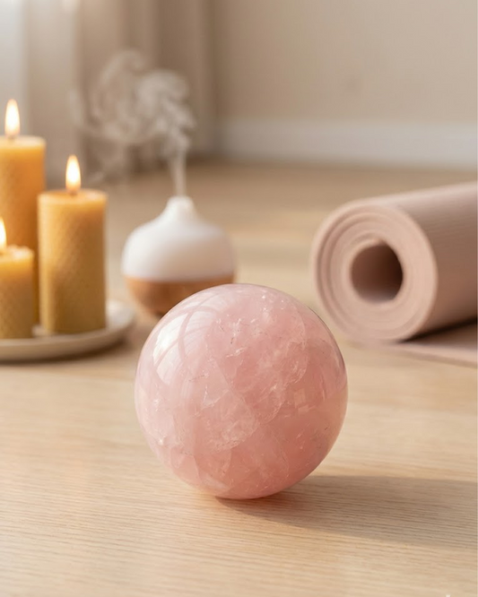 Natural Rose Quartz Crystal Sphere — Heart & Harmony Stone