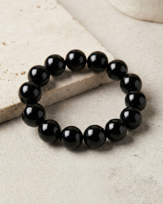 Natural Black Obsidian Bracelet — Energetic Boundary & Deep Protection (10/12/14/16mm)