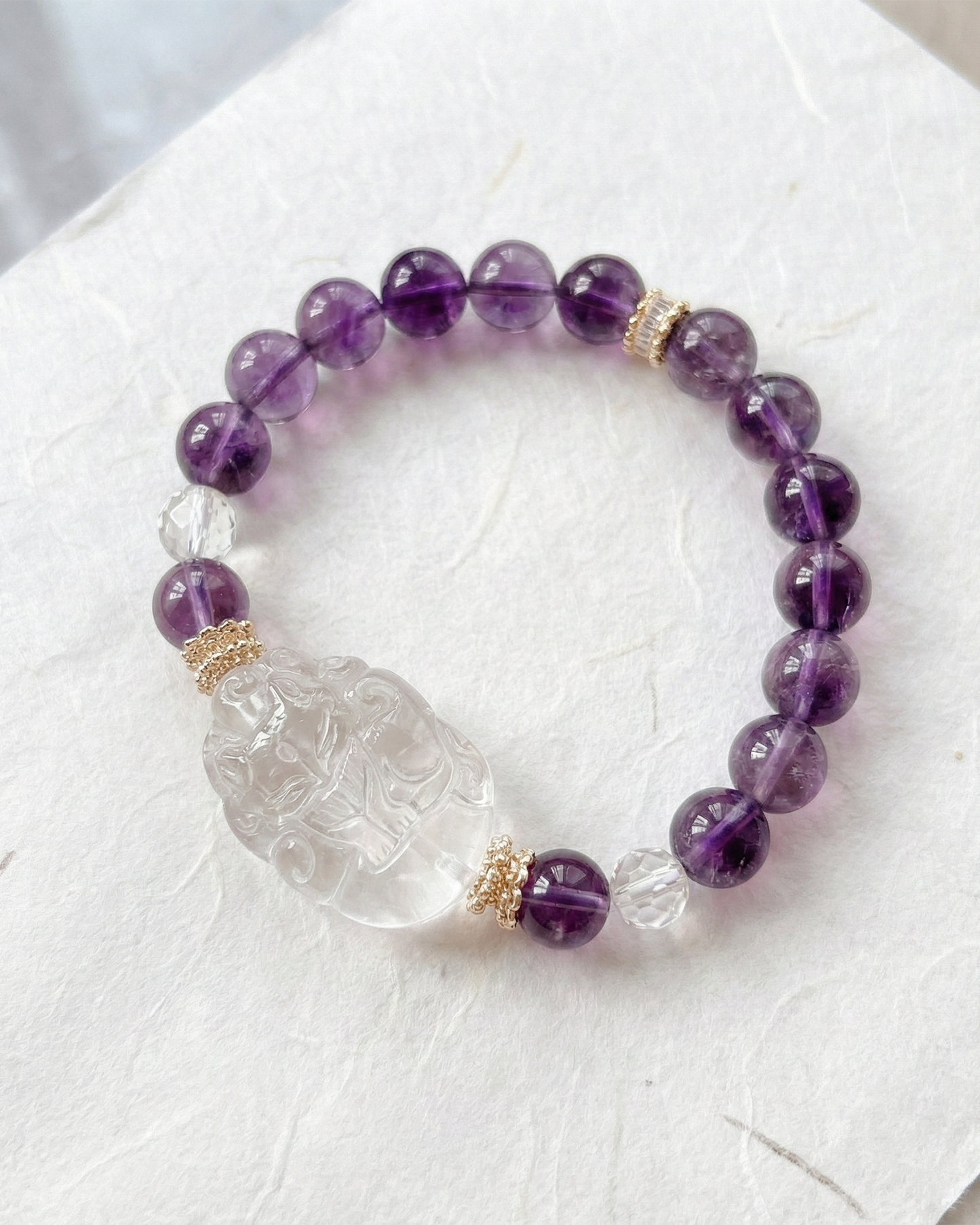 Amethyst Bracelet with Clear Quartz Fox | Wise Love & Protection