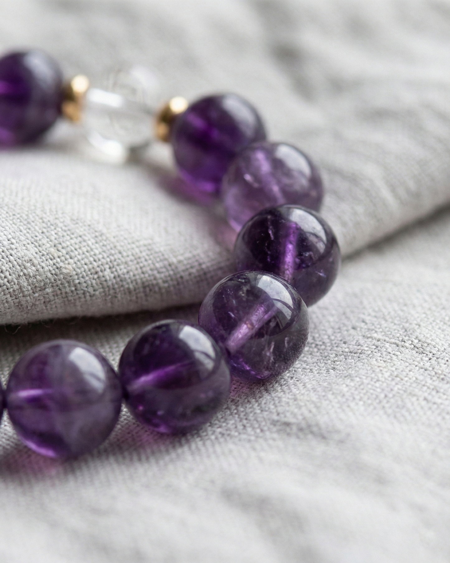 Amethyst Bracelet with Clear Quartz Fox | Wise Love & Protection