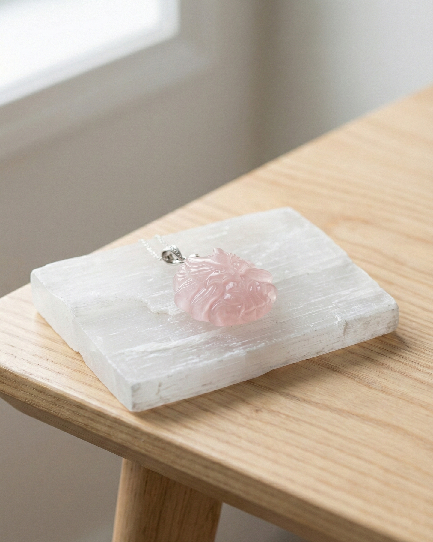 Rose Quartz Fox Necklace: Natural Crystal for Love & Protection