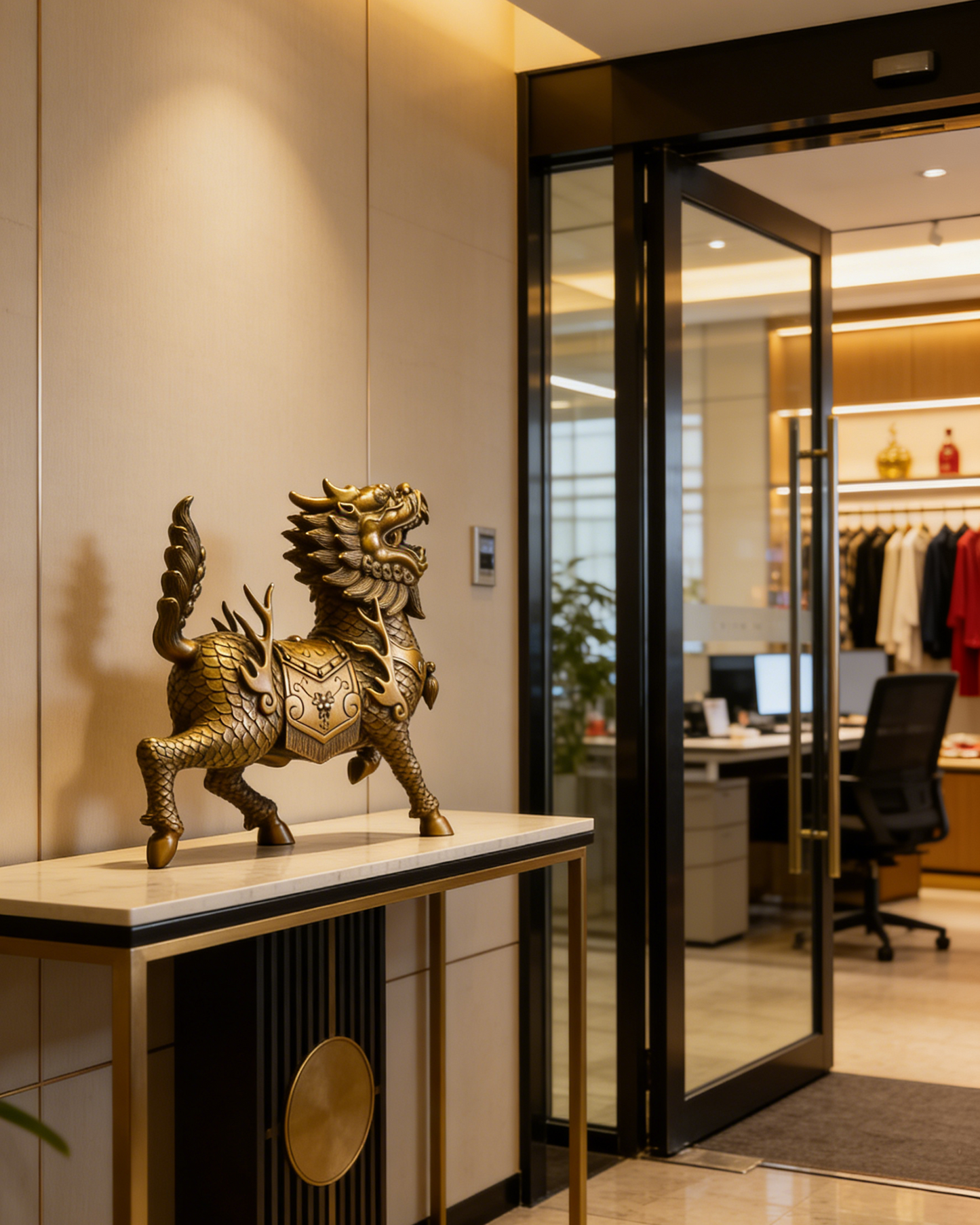 Brass Feng Shui Qilin for Wealth, Protection & Business Success
