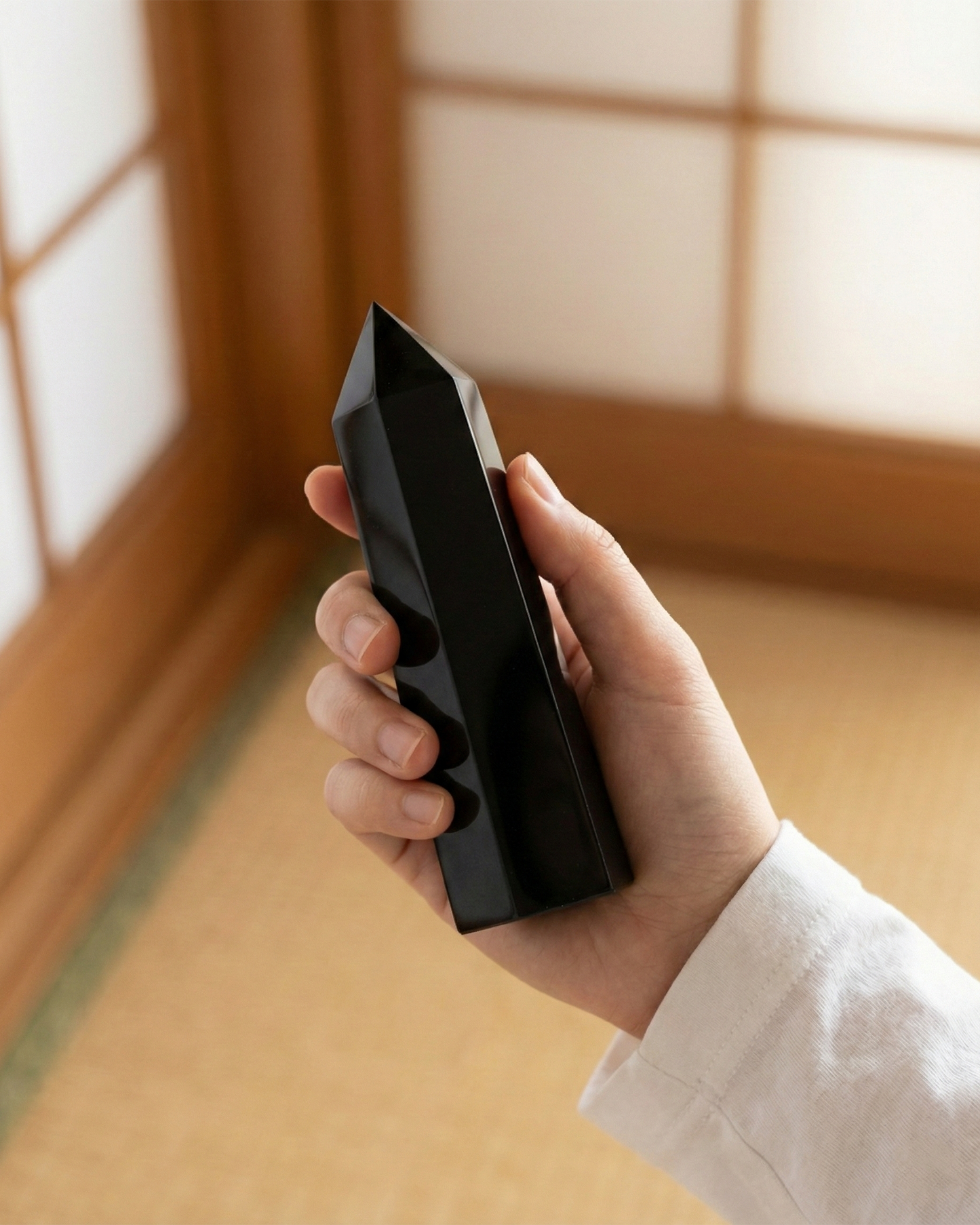 Natural Black Obsidian Crystal Point (12cm) | Feng Shui Focus Wand