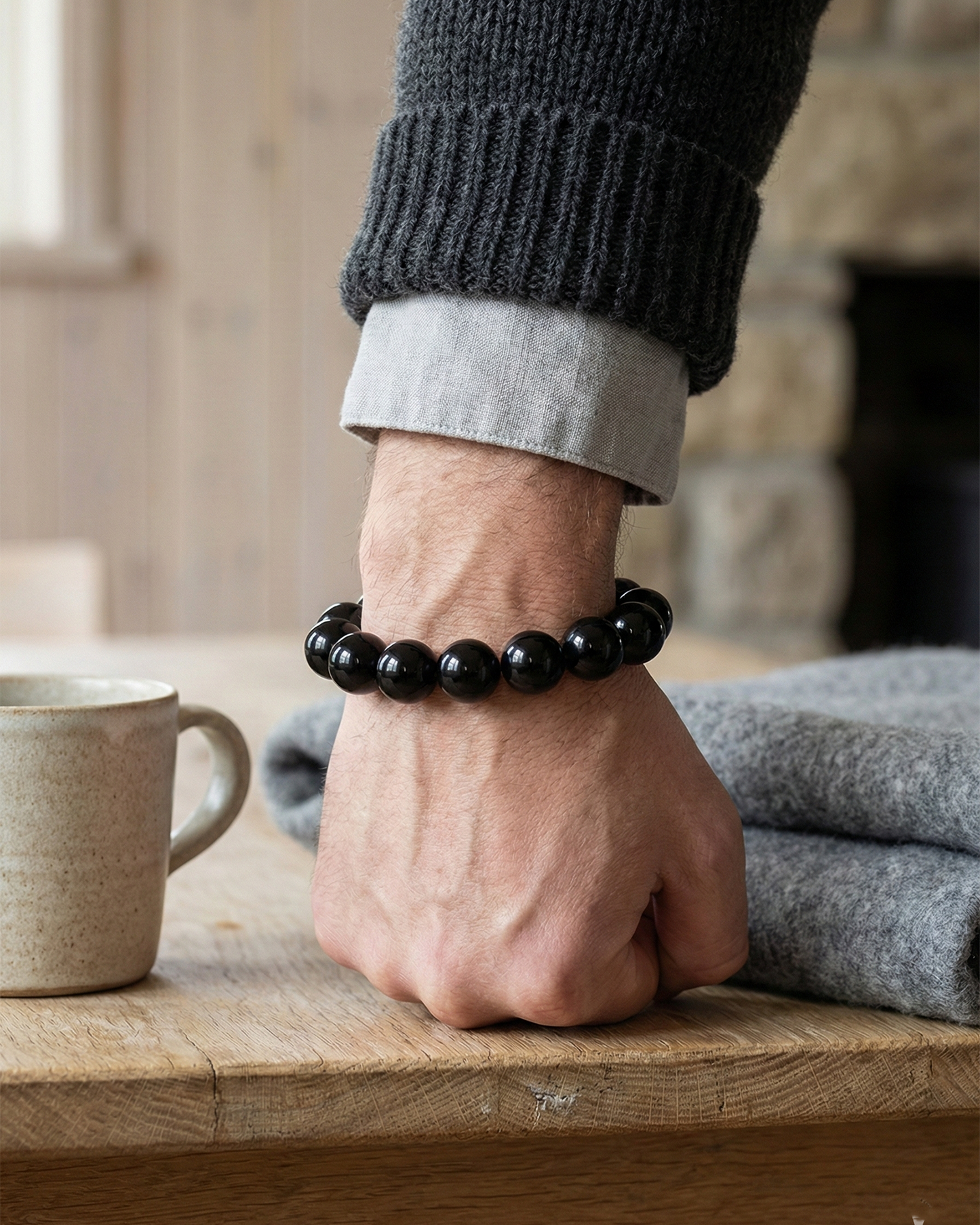 Natural Black Obsidian Bracelet — Energetic Boundary & Deep Protection (10/12/14/16mm)