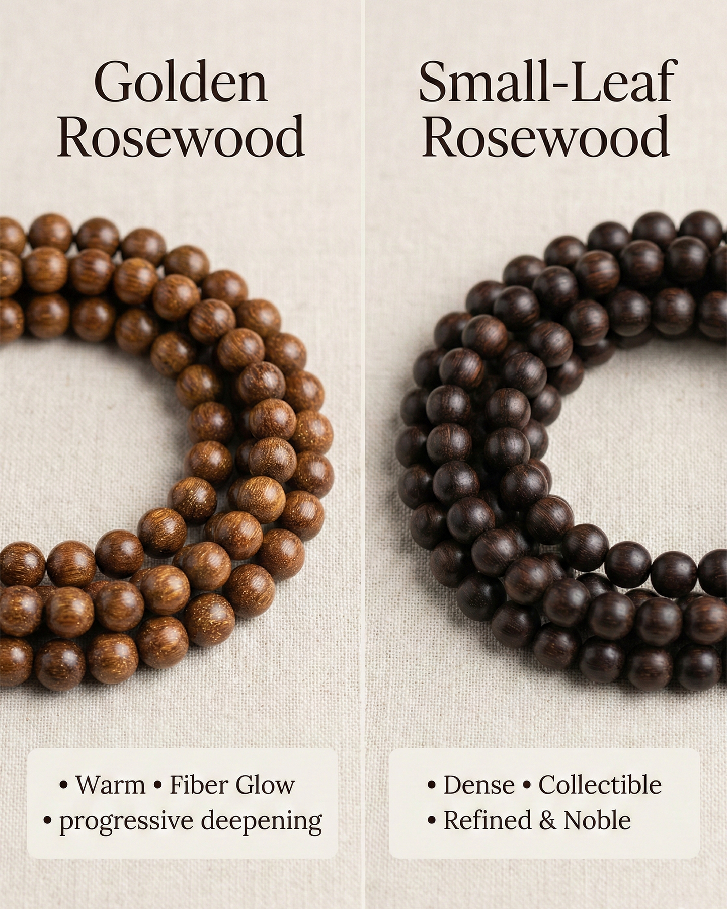 108-Bead Mala Bracelet — Rosewood Options (Golden Rosewood / Small-Leaf Rosewood)