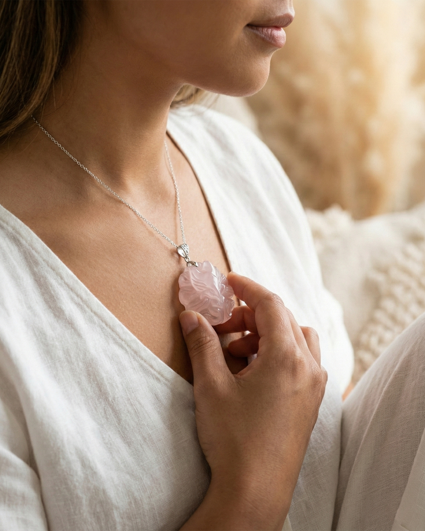 Rose Quartz Fox Necklace: Natural Crystal for Love & Protection