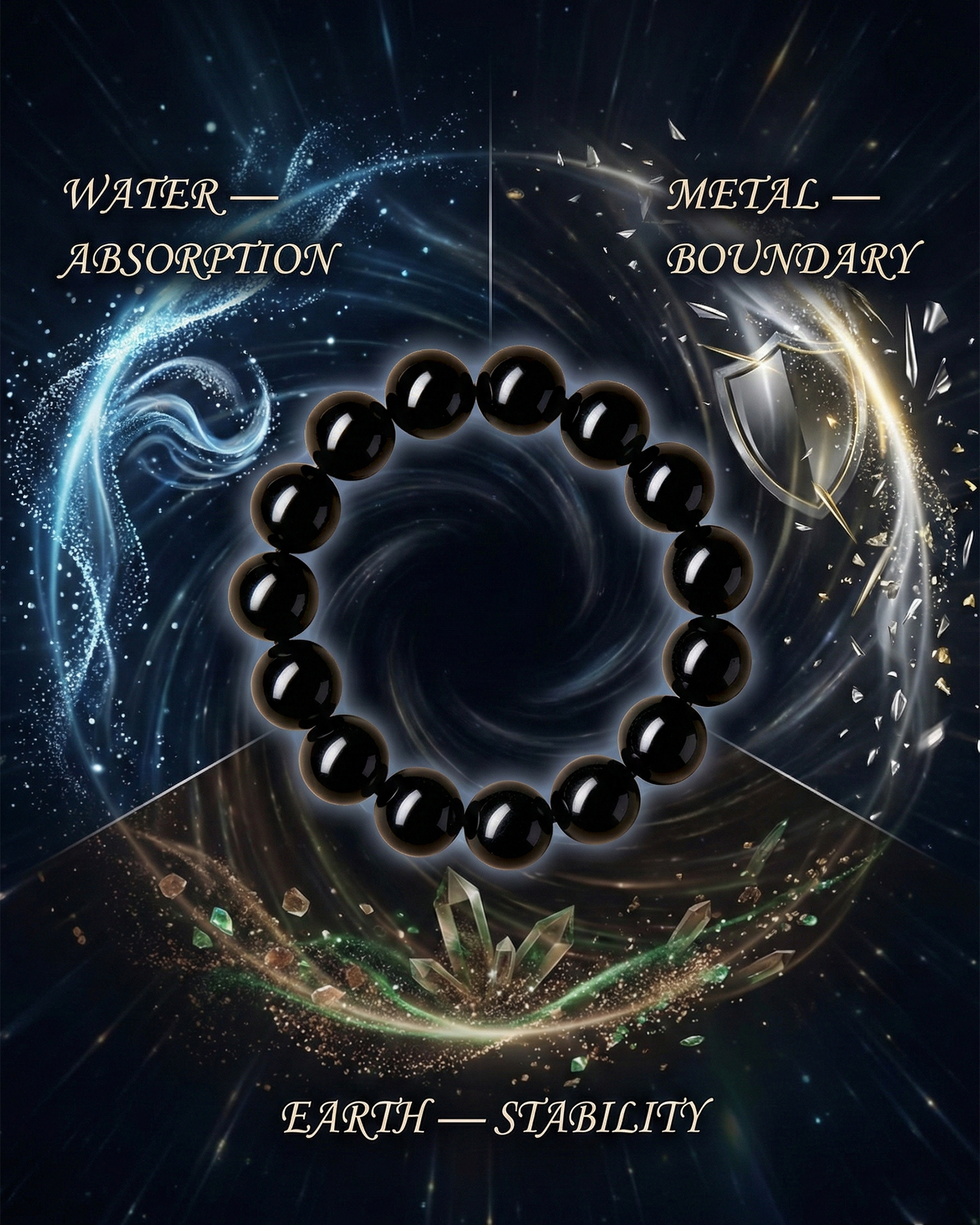 Natural Black Obsidian Bracelet — Energetic Boundary & Deep Protection (10/12/14/16mm)