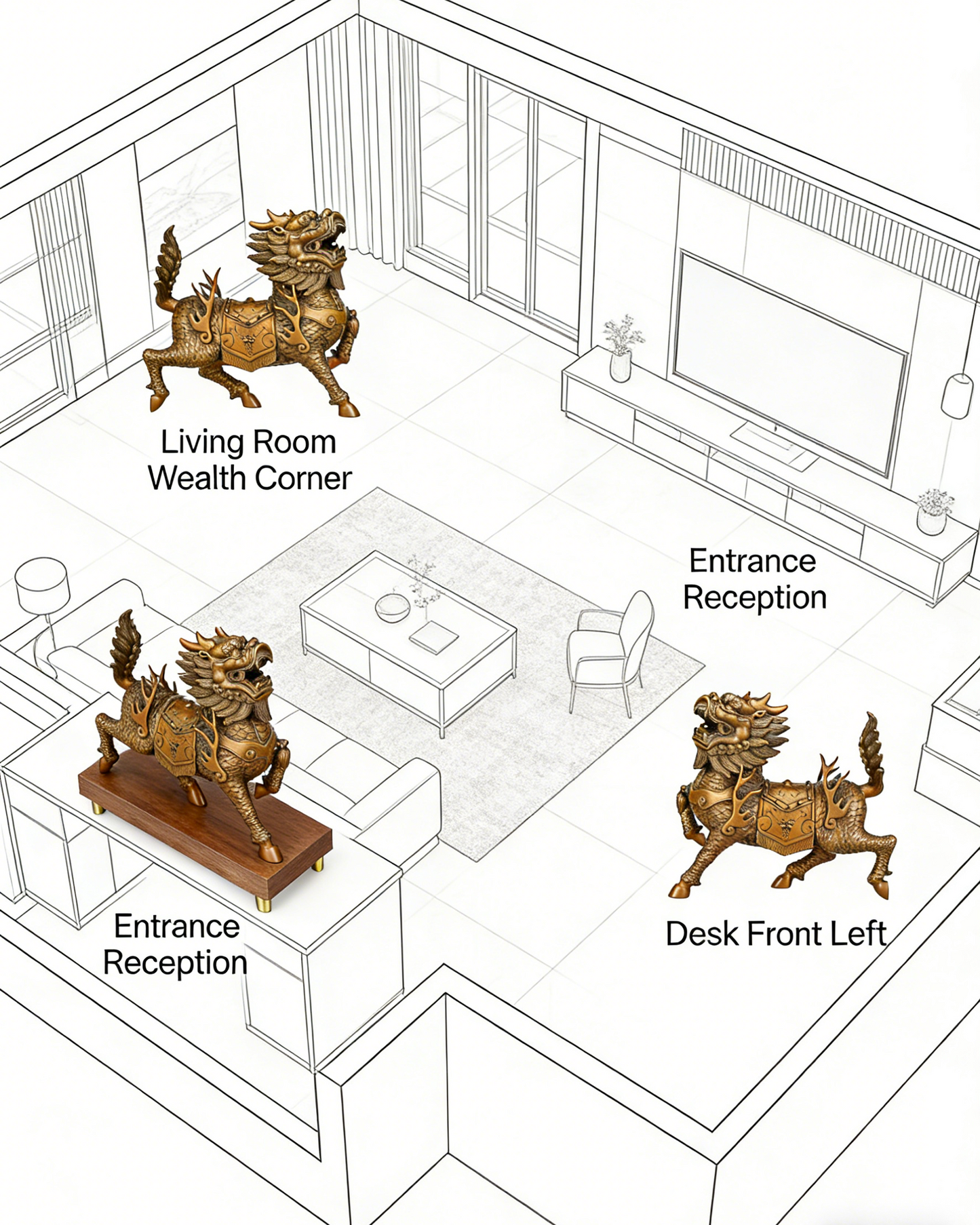 Brass Feng Shui Qilin for Wealth, Protection & Business Success