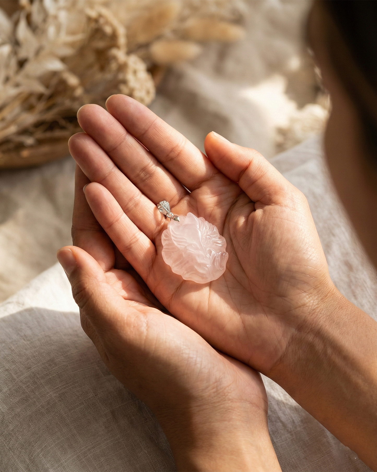 Rose Quartz Fox Necklace: Natural Crystal for Love & Protection