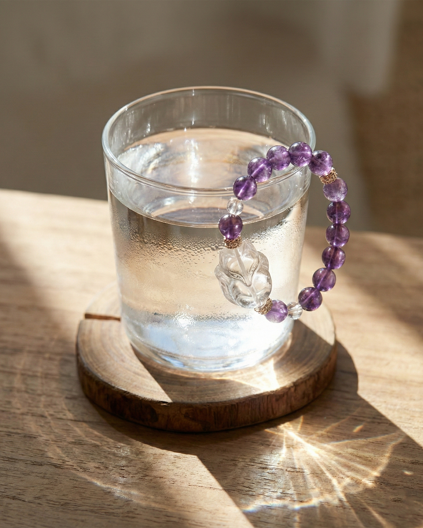 Amethyst Bracelet with Clear Quartz Fox | Wise Love & Protection