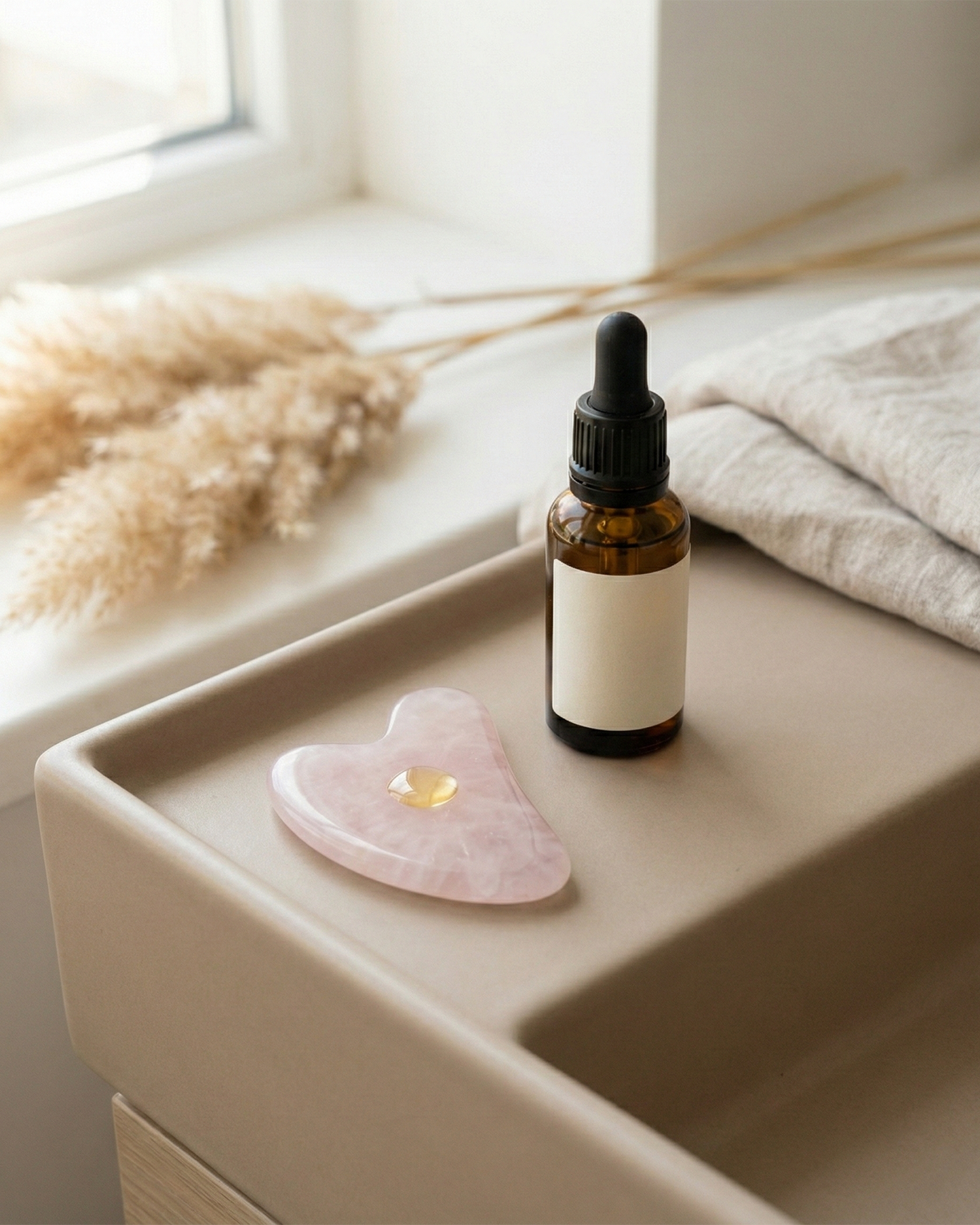 Natural Rose Quartz Gua Sha & Roller Set | Facial Yoga Tools