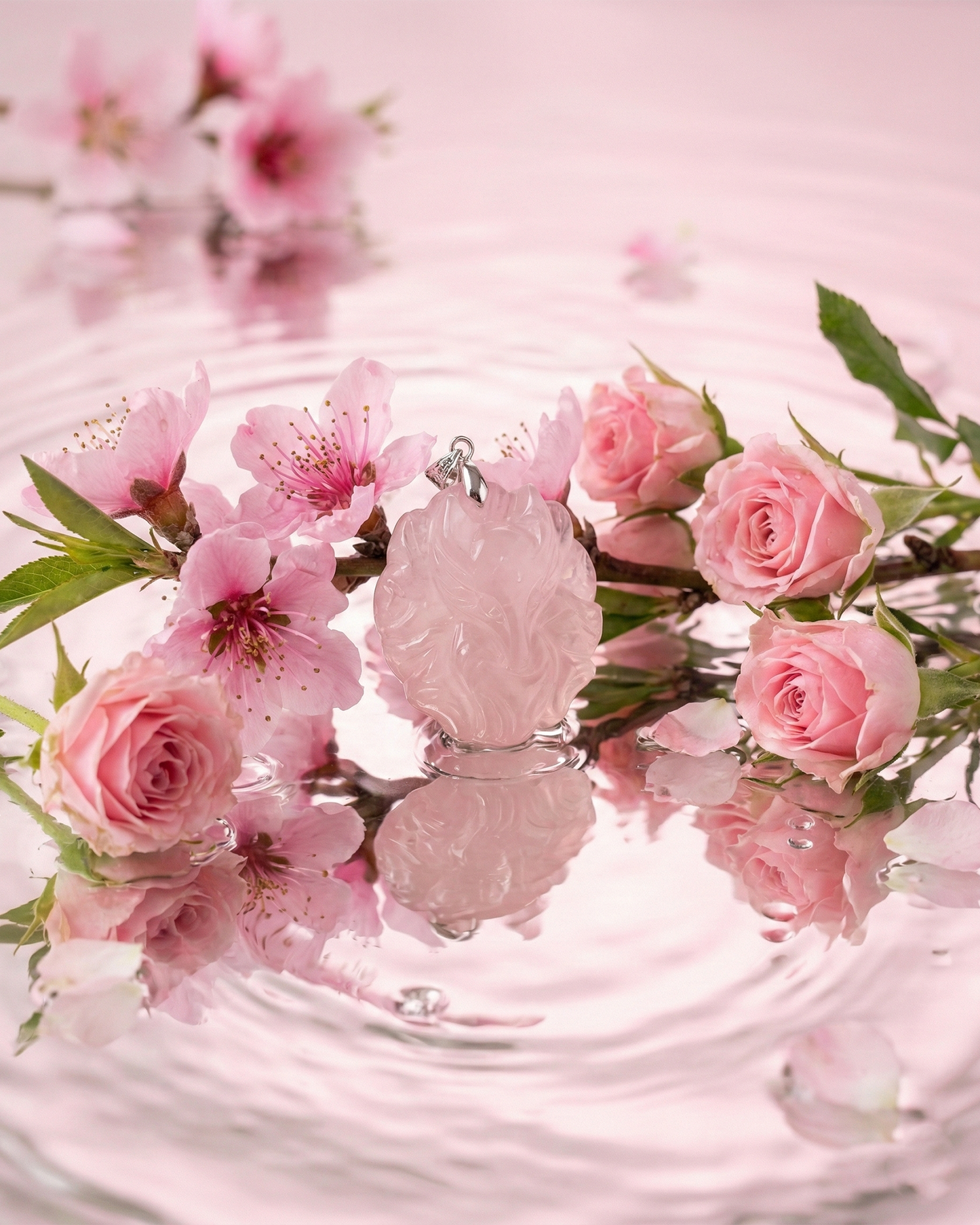 Rose Quartz Fox Necklace: Natural Crystal for Love & Protection