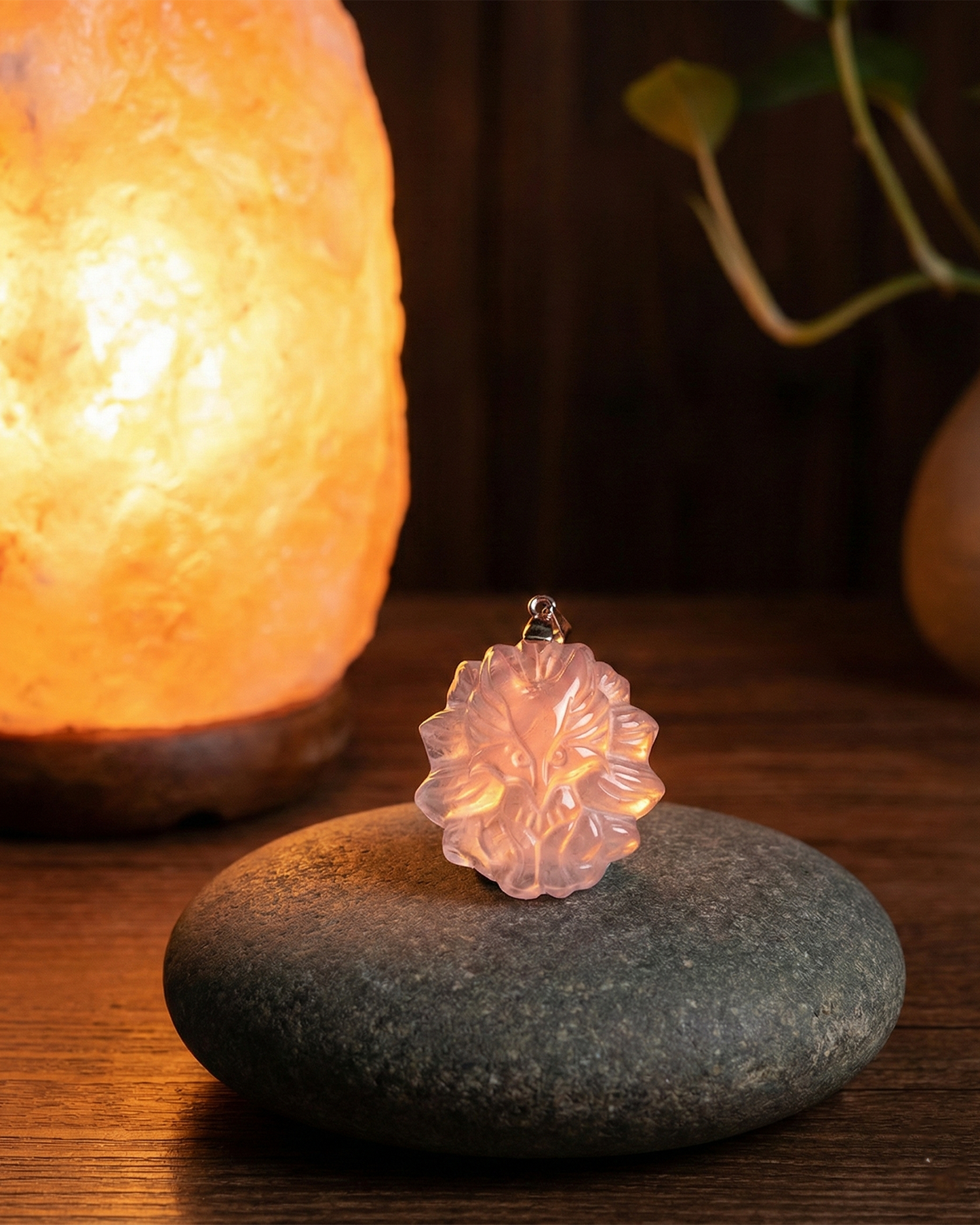 Rose Quartz Fox Necklace: Natural Crystal for Love & Protection