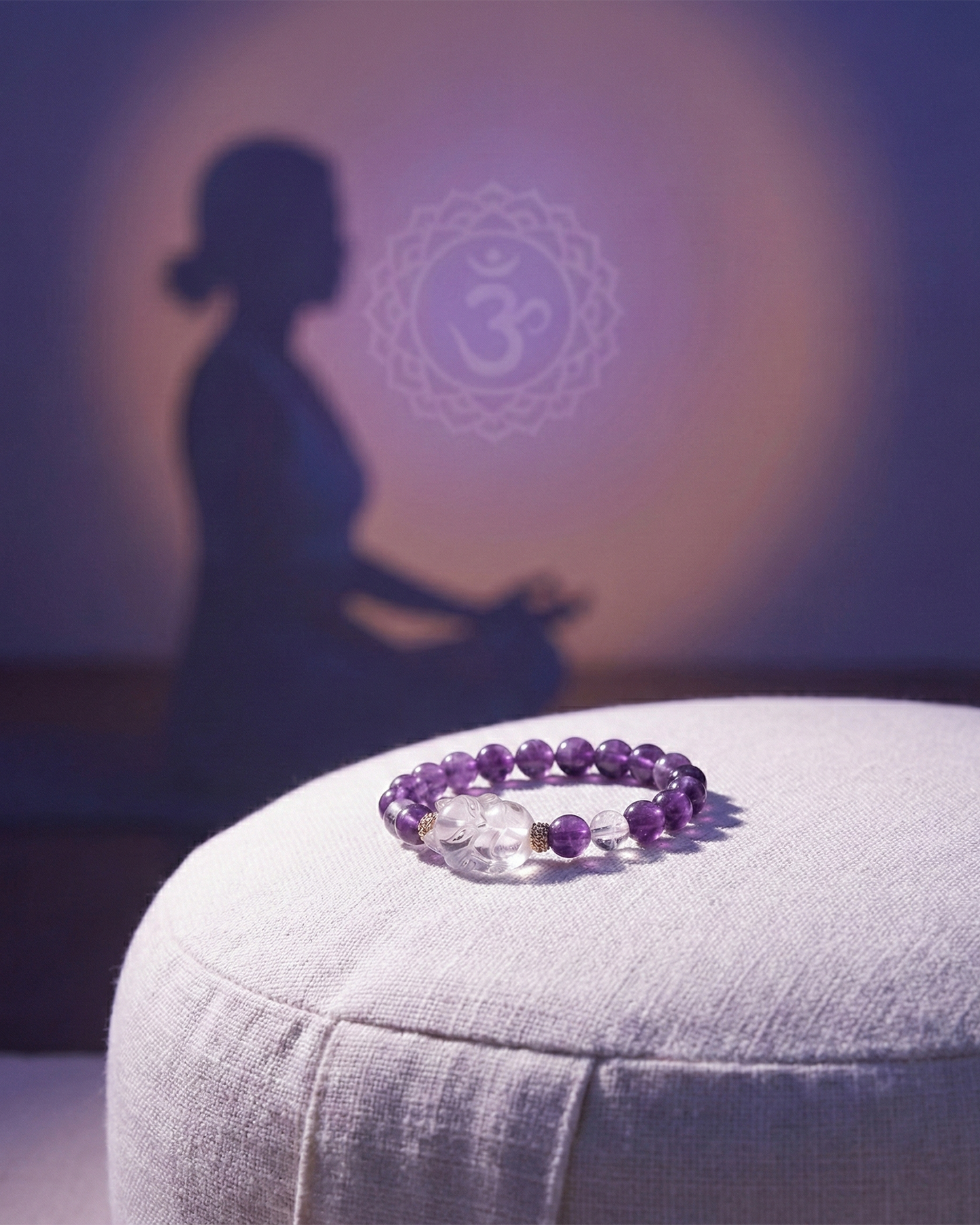 Amethyst Bracelet with Clear Quartz Fox | Wise Love & Protection