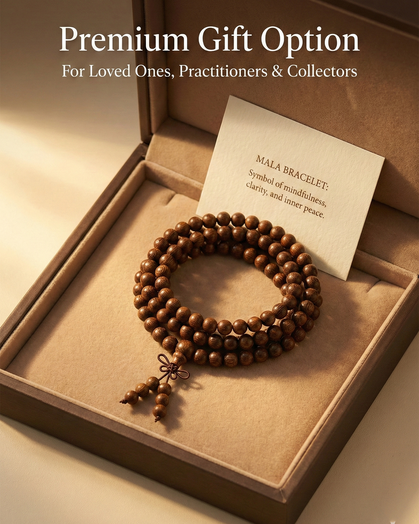 108-Bead Mala Bracelet — Rosewood Options (Golden Rosewood / Small-Leaf Rosewood)