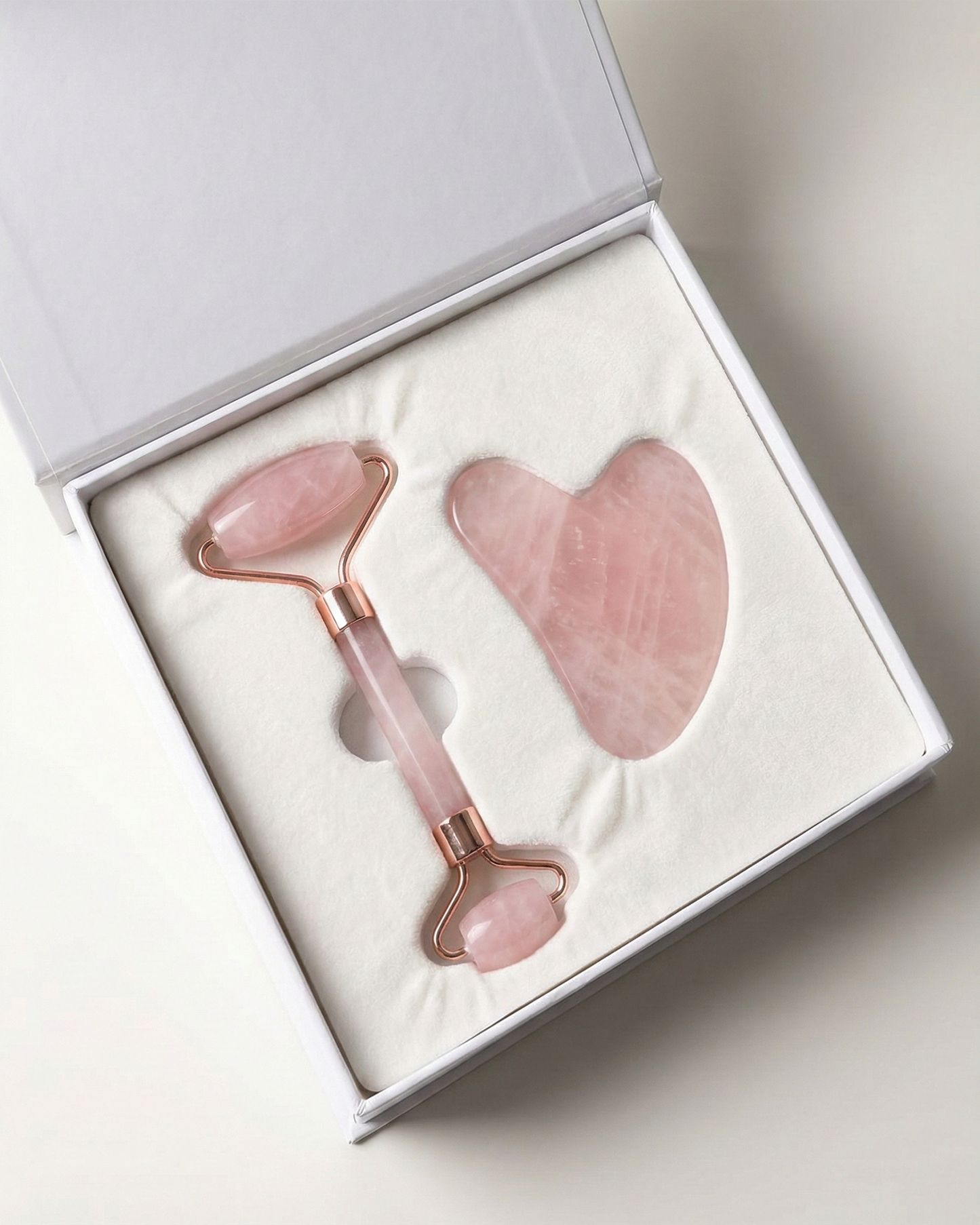 Natural Rose Quartz Gua Sha & Roller Set | Facial Yoga Tools