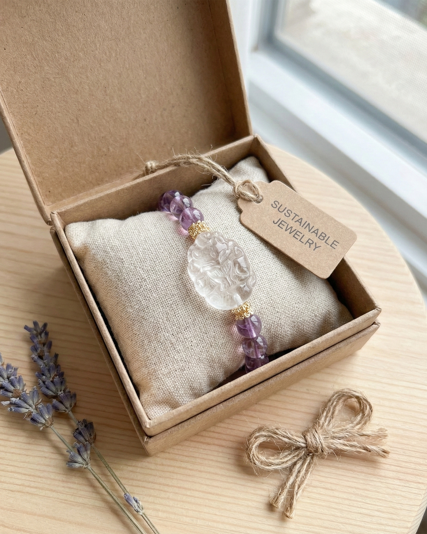 Amethyst Bracelet with Clear Quartz Fox | Wise Love & Protection